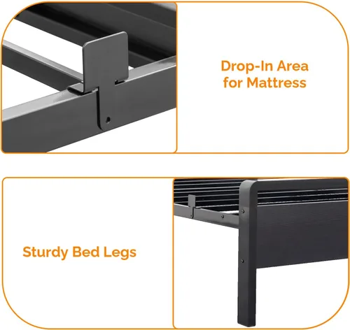Vista 7 de VINGLI Base de cama de plataforma individual con cabecero y estribo LED, estación de carga USB, cama de panel de metal con espacio de almacenamiento