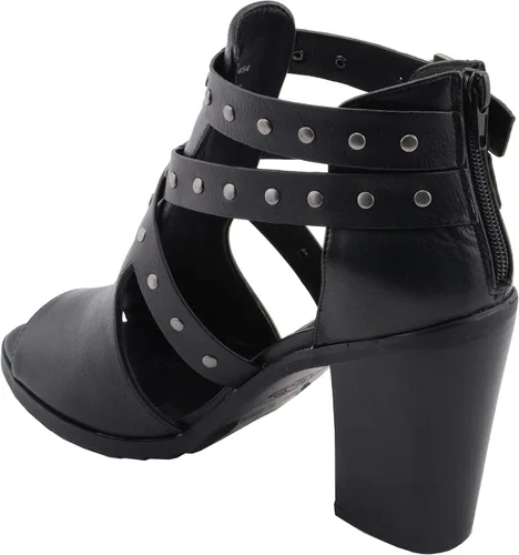 Vista 5 de Milwaukee Leather MBL9454 Sandalias de tacón negro con correa tachonada con tacón de plataforma para mujer