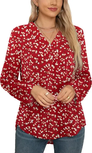 Vista 5 de QUEZHU Blusas de manga 34 para mujer, estilo casual, elegante, de gasa, cuello en V, blusas