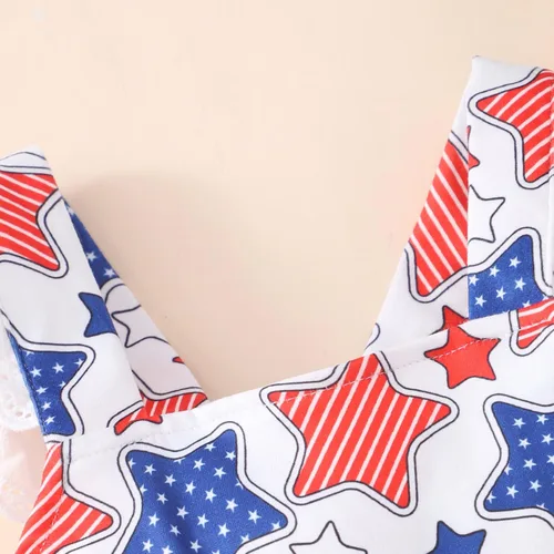 Vista 3 de Vestido para niñas del 4 de julio, con bandera americana, patriótico, estrellas, rayas, vestidos para el Día de la Independencia para niños de 1 a 8