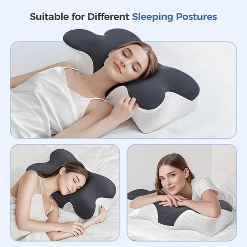 Vista 6 de Almohada cervical para aliviar el dolor de cuello, almohada cervical de espuma viscoelástica para dormir, almohada ortopédica de apoyo