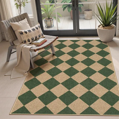 Vista 13 de Lahome Alfombra de yute a cuadros fácil 2'x3', alfombra pequeña para entrada, antideslizante, alfombra para la puerta delantera de la cocina