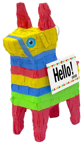Vista 11 de Bonita piñata de burro de 12 pulgadas prerellena con cantidades variadas de caramelos populares y etiqueta de mensaje adjunta para amigos, familia