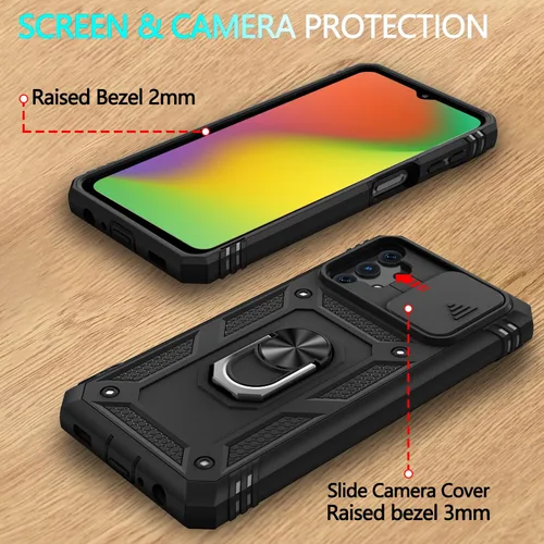 Vista 7 de Funda para Galaxy A32 5G, para Galaxy A32 con 3 protectores de pantalla de vidrio templado con soporte integrado + cubierta de cámara, carcasa