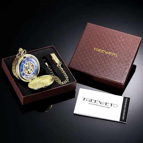 Vista 7 de Reloj de bolsillo - Serie de doble carcasa suave con esfera de esqueleto, delicado movimiento mecánico con cadena, dorado, Oro, Mecánico