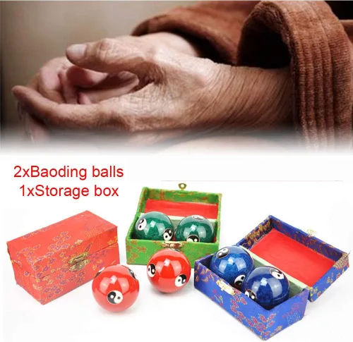Vista 6 de Xiaokeis 2 pelotas de Baoding, bolas chinas para ejercicio de salud, balón de mano de masaje de meditación con caja, pelota de ejercicio de mano