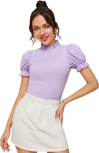 Vista 6 de Floerns Blusa con cuello de volante manga abombada para mujer