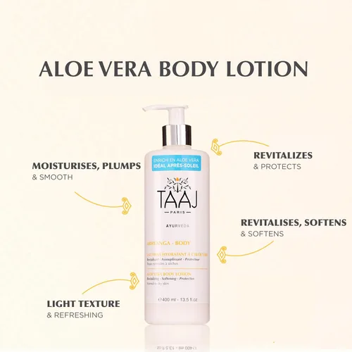 Vista 2 de TAAJ Leche corporal refrescante con aloe vera: calma, hidrata y revitaliza Activos regeneradores, suavizantes y protectores Acabado no graso