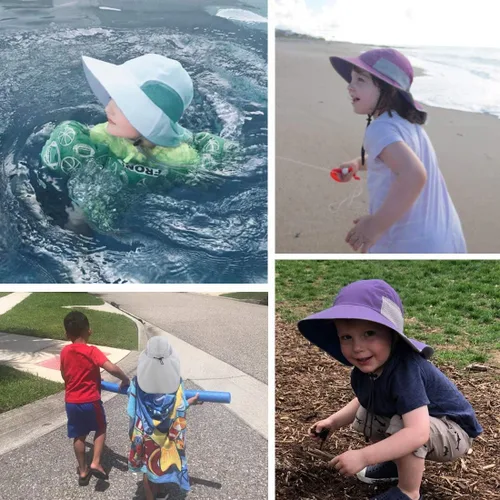 Vista 7 de Muryobao Kids Girls Boys Summer Sun Hat UV Protection UPF50+ Hats Mesh Bucket Cap for Beach Fishing with Neck Flap
