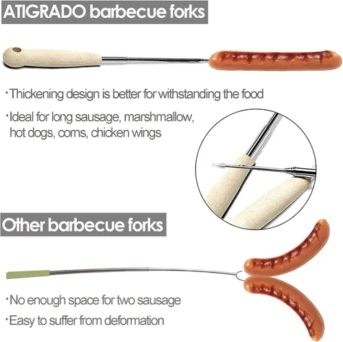 Vista 5 de 6 palitos para asar malvaviscos de 32 pulgadas, palos extensibles para hogueras de larga duración, palitos resistentes para perros calientes