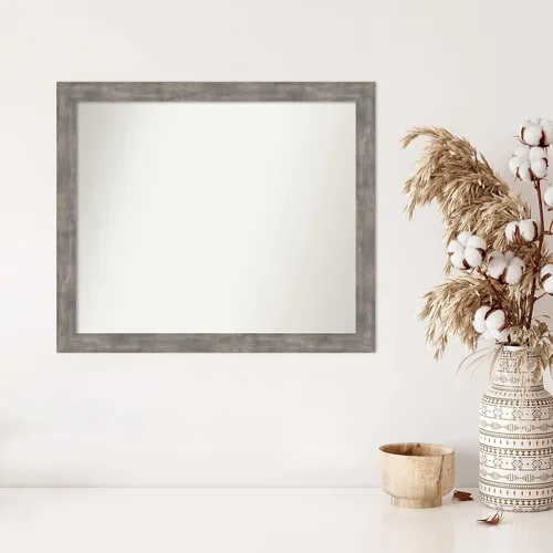 Vista 612 de Amanti Art Silver Bathroom Mirror for Over Sink, 26x35 Custom Made Marred Pewter Rectangle Vanity Mirror, Large Casual Wood Frame, Hangs Horizonally