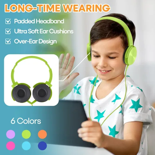 Vista 5 de Paquete de 5 audífonos para niños a granel para el aula escolar K-12, juego de auriculares duraderos para estudiantes, niños, adolescentes, niños