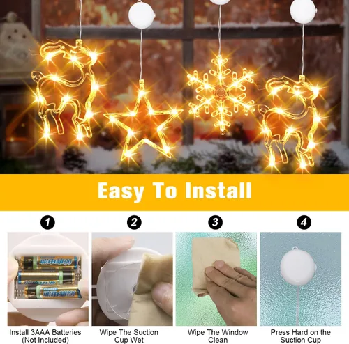 Vista 7 de 3 piezas de luces de ventana de Navidad, decoraciones de ventana de Navidad con batería, luces colgantes de Navidad en forma de copo de nieve