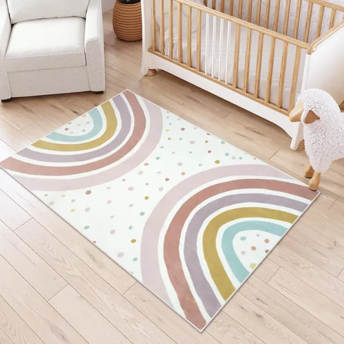 Vista 15 de STARUIA Alfombra lavable de arco iris para guardería de niñas, alfombra pequeña de 3 x 5 pies, alfombras de área coloridas para dormitorio de niños