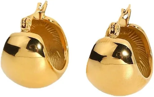 Vista 108 de Aretes de aro gruesos de oro para mujer, chapados en oro de 14 quilates, aretes de aro triple, hipoalergénicos, a la moda, aretes de aro gruesos