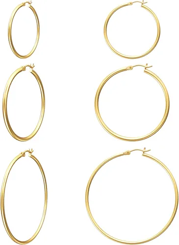 Vista 30 de Aretes de aro de oro para mujer chapados en oro real de 14 quilates con poste de plata de ley 925 Dorado