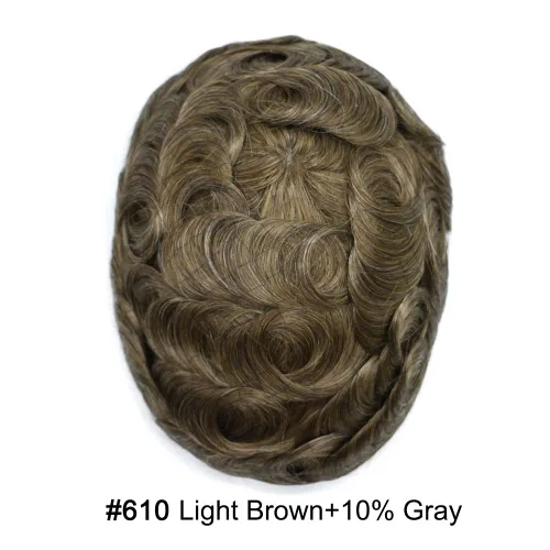 Vista 123 de Toupee para hombre 100% cabello humano real tupé para hombres 0.004 in piel de poliuretano para hombre, sistema de reemplazo de piezas de pelo