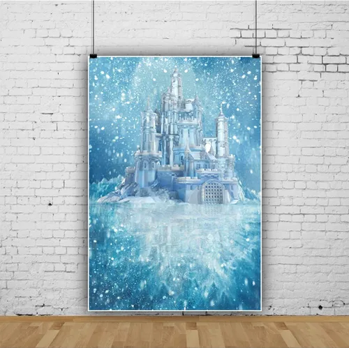 Vista 3 de Yeele Fondo de fotos de castillo de hielo, 5 x 7 pies, diseño de castillo azul, fondo de fotografía de castillo azul, para fiesta de cumpleaños