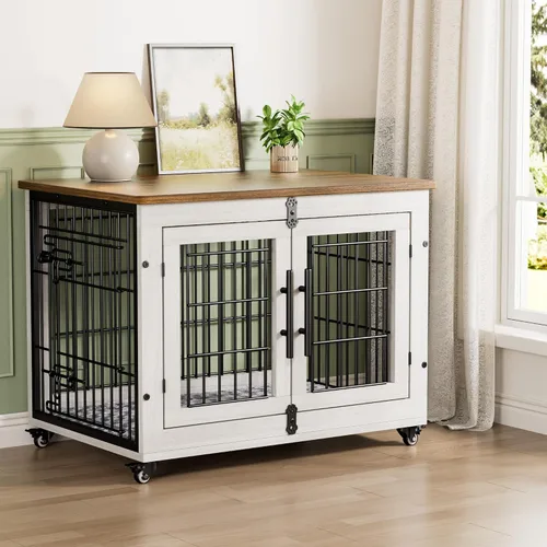 Vista 13 de Lulive Mueble de Jaula para Perros Pequeños, Perrera para Perros de Interior con Puertas Dobles de Madera, Jaula para Perros de 27.1'' de Servicio