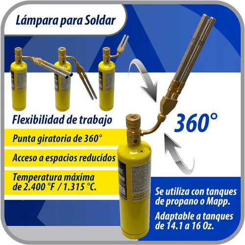 Vista 5 de Appli Parts APHT-1D2 Antorcha de Mano de Doble Quemador para Soldadura y Soldadura Fuerte con Combustible MAP o Propano Punta Giratoria para Uso