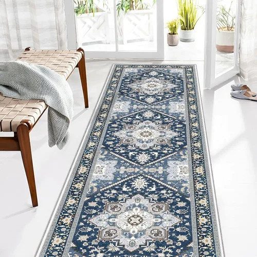 Vista 309 de OPPODREAM Alfombras suaves, pequeñas y lavables con parte trasera antideslizante, alfombra de cachemira sintética de pelo bajo, 2 x 3 pies, azul