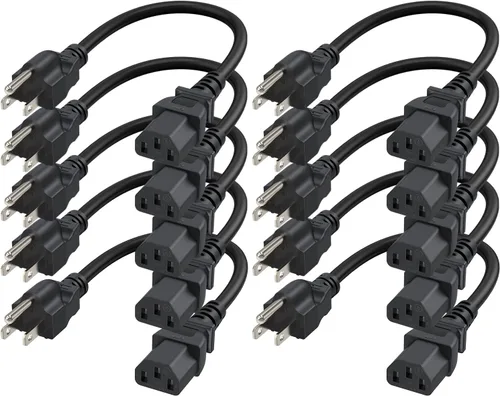 Vista 9 de CableCreation Paquete de 2 cables de alimentación universales NEMA 5-15P a IEC 320 C13 de 1 pie Cable adaptador de alimentación para computadora
