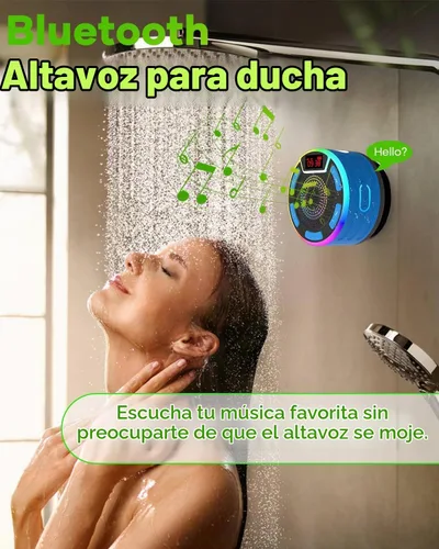 Vista 3 de ssuowao - Altavoz de ducha Bluetooth IPX7 impermeable con pantalla LED, radio FM, ventosa, micrófono integrado, mini altavoz para baño, viajes