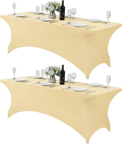 Vista 142 de Mantel de elastano para mesa de 6, 4 o 8 pies, universal, ajustable, para fiestas, banquetes, bodas y eventos, color verde manzana