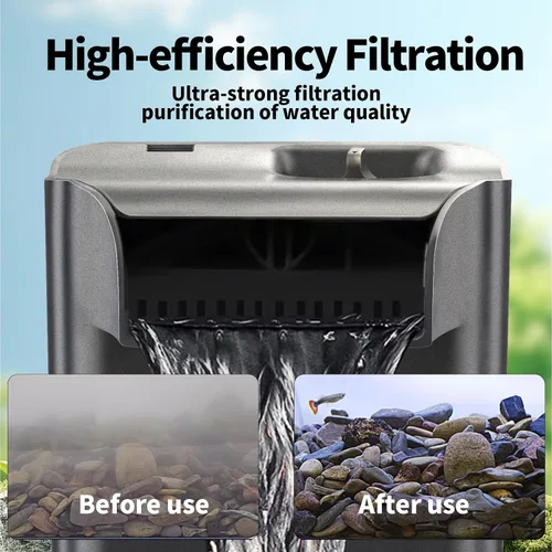 Vista 6 de Filtro de tanque de tortuga mejorado, filtros internos ajustables para acuario, filtro de cascada de reptiles silencioso, biofiltración de 3 etapas