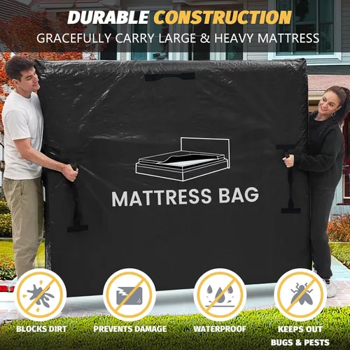 Vista 23 de Bolsas de colchón para mudanza y almacenamiento, protector de colchón impermeable, funda de colchón Cal King con 8 asas resistentes y cremallera Gris