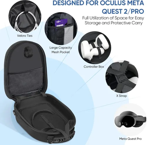 Vista 3 de Carrying Case for Oculus Meta Quest 2Quest Pro and Accessories, Expandable Capacity Generic Compatible with Kiwi DesignBOBOVR All Elite Strap with