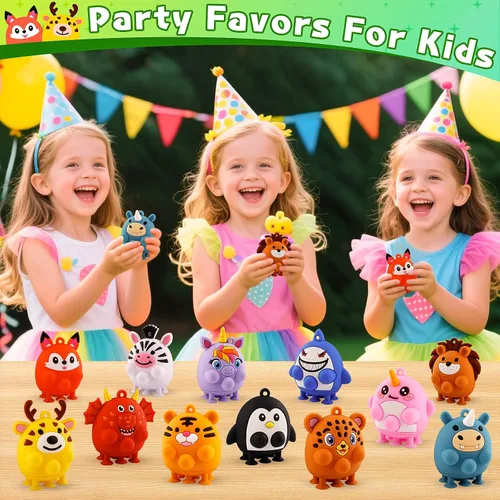 Vista 5 de ChildFun 12 piezas Recuerdos de fiesta para niños, juguetes de silicona de animales con ventosa, regalos de cumpleaños para niños y niñas, juguetes