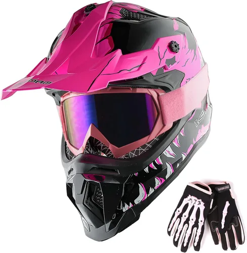 Vista 12 de 1Storm - Casco de motocross para adulto ATV Dirt Bike BMX MX, estilo pista de montaña JH601; paquete de casco de fibra de carbono negro, gafas
