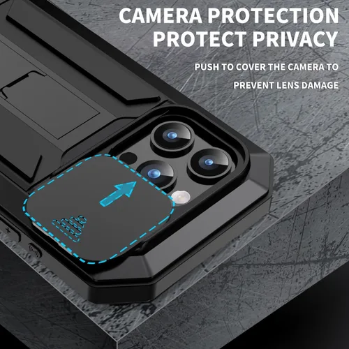 Vista 4 de Lunivop Funda para iPhone 15 Pro Max, protección resistente, tornillo de cuerpo completo, de goma de metal de grado militar, con soporte duro Negro
