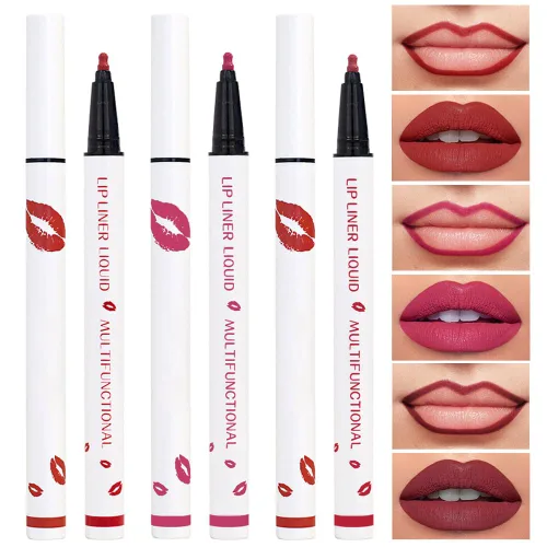 Vista 11 de Kaely Lápiz delineador de labios líquido de larga duración rosa impermeable, marcador de manchas de 24 horas, delineador de labios 2 en 1 mate