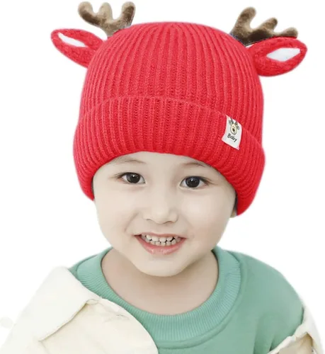 Vista 2 de Gorro para bebé, lindo cuerno, reno de ganchillo, gorro de punto para invierno, cálido para niños y niñas