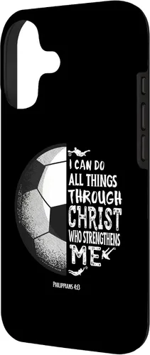 Vista 2 de Funda para iPhone 17 con versículo bíblico de fútbol Christian Sayings Philippians 4:13