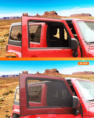 Vista 7 de Savadicar Parasoles para Ventana Delantera, Parasol de Malla Transpirable para Ventana Lateral, Red Protectora Solar Elástica Compatible con Jeep