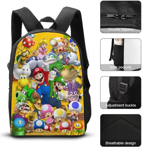 Vista 3 de oqatdsn Mar.io Su.per - Mochila para adolescentes y niñas con lonchera y estuche 3 en 1