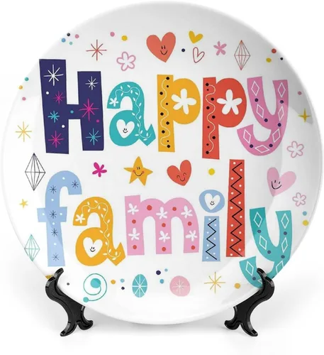 Vista 26 de Plato decorativo de cerámica de 6 pulgadas, cerámica familiar, Together We Make a Family Shaped as a House Print Ceramic Wall Hanging para cenas