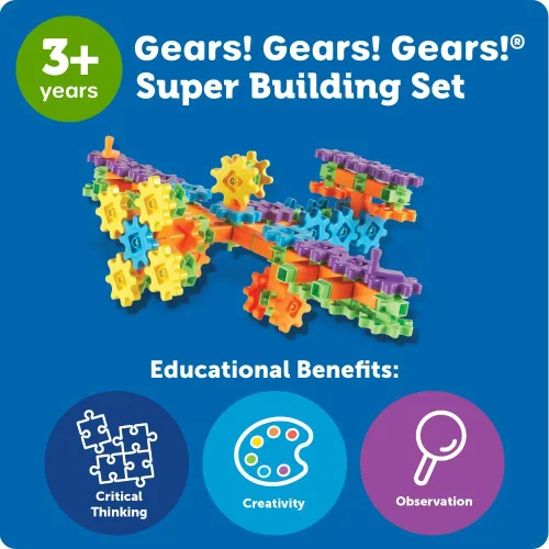 Vista 10 de Learning Resources Gears! Gears! Gears! Juego de juguetes de súper construcción, juguetes STEM, juguetes de construcción, engranajes para niños, 150
