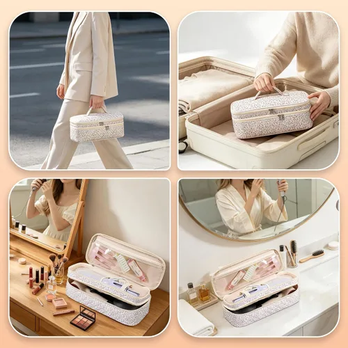 Vista 8 de Bolsa de viaje de herramientas para el cabello de doble capa para rosa (Floral Pink)