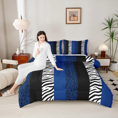 Vista 18 de Juego de edredón con estampado de leopardo para niños, tamaño individual, juego de ropa de cama de moda de piel de guepardo abstracto, decoración