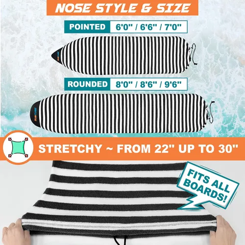 Vista 6 de SUN CUBE Funda para calcetín para tabla de surf, bolsa protectora para tabla de surf, ligera, elástica, para longboard, híbrido, tabla corta