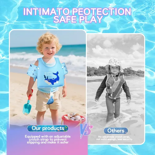 Vista 4 de Chaleco de natación para niños pequeños, flotadores para niños de 20 a 66 libras, chaleco de natación para niños pequeños que aprenden a nadar, Azul