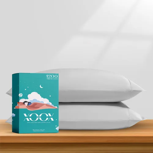 Vista 14 de XOOX Linen Juego de sábanas 100% algodón egipcio, sábanas de lujo de 1200 hilos de algodón egipcio tamaño Queen (4 piezas, gris claro), suave como
