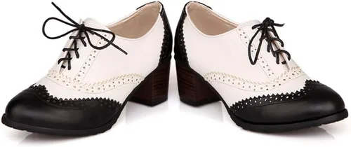 Vista 3 de Zapatos de vestir para mujer con punta de ala de Oxford, dos tonos, perforados con cordones