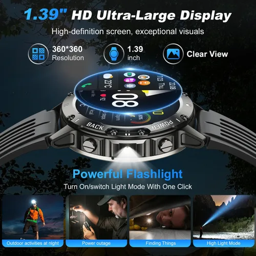 Vista 6 de Reloj inteligente para hombre, rastreador de ejercicios Militar hacer respuesta llamada, correr, relojes digitales para hombre, resistente al agua