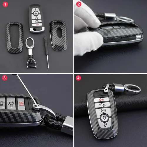 Vista 6 de Funda para llavero Ford, funda rígida de fibra de carbono ABS compatible con Ford Explorer Ranger Mustang Fusion Edge Escape Ecosport F150 F250 F350