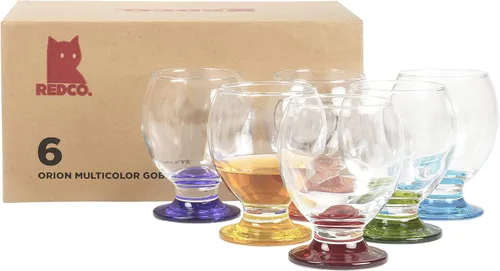 Vista 6 de Red Co. Juego de 6 cuencos de postre Orion de vidrio multicolor de 8.25 onzas líquidas con pies para helado, parfait o pudín